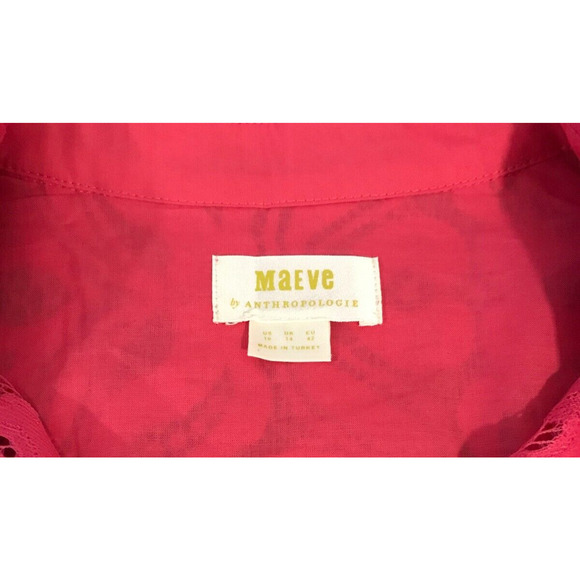 Anthropologie Maeve Slim Pink/Rose Lace Buttondown Blouse - Size 10 - Picture 7 of 11